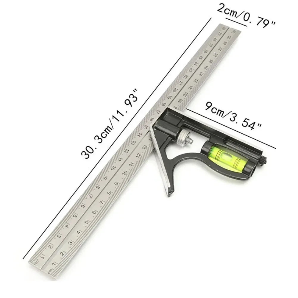 2025 Precise Stainless Steel Measuring Tools Aluminium Combination Square Diy Workshop Hardware Angle Spirit Level 12" (300mm)