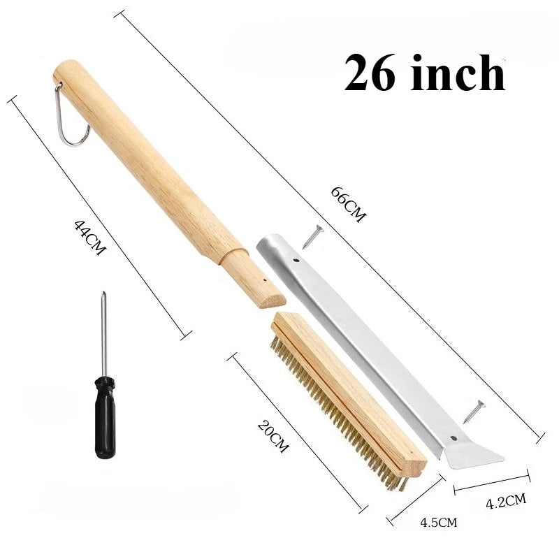 21/26 Inch Pizza Oven Brush with Scraper Brass Wire Pizza Stone Cleaning Brush for BBQ Grill Cleaning Outdoor Oven Accessories