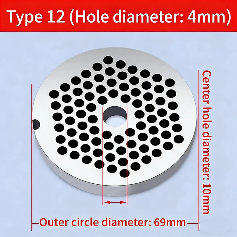 12 # Electric Meat Grinder Orifice Plate Blade Accessories, Stainless Steel Orifice Plate Grate Discharge Plate Round Knife