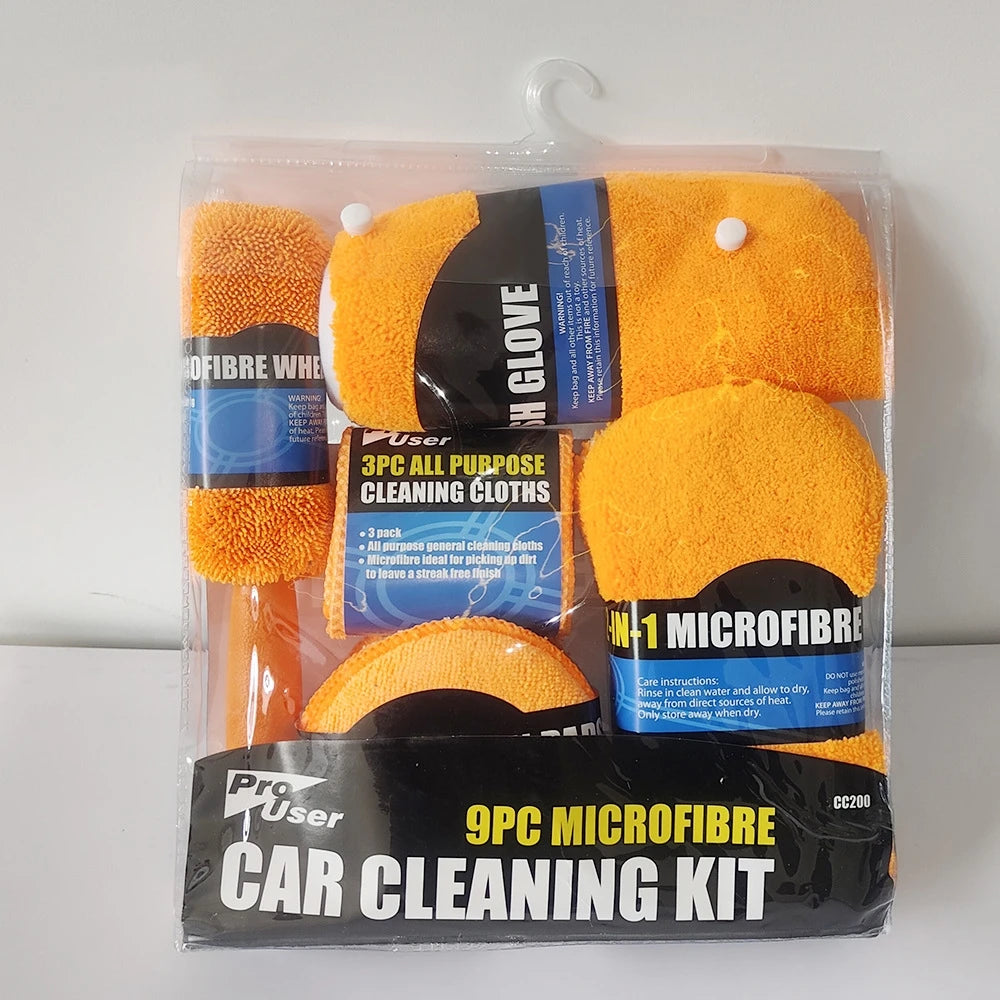 9Pcs Car Cleaning Kit Car Wash Cleaning Tools Microfiber Car Detailing Cleaning Set for Interior Exterior Car Washing