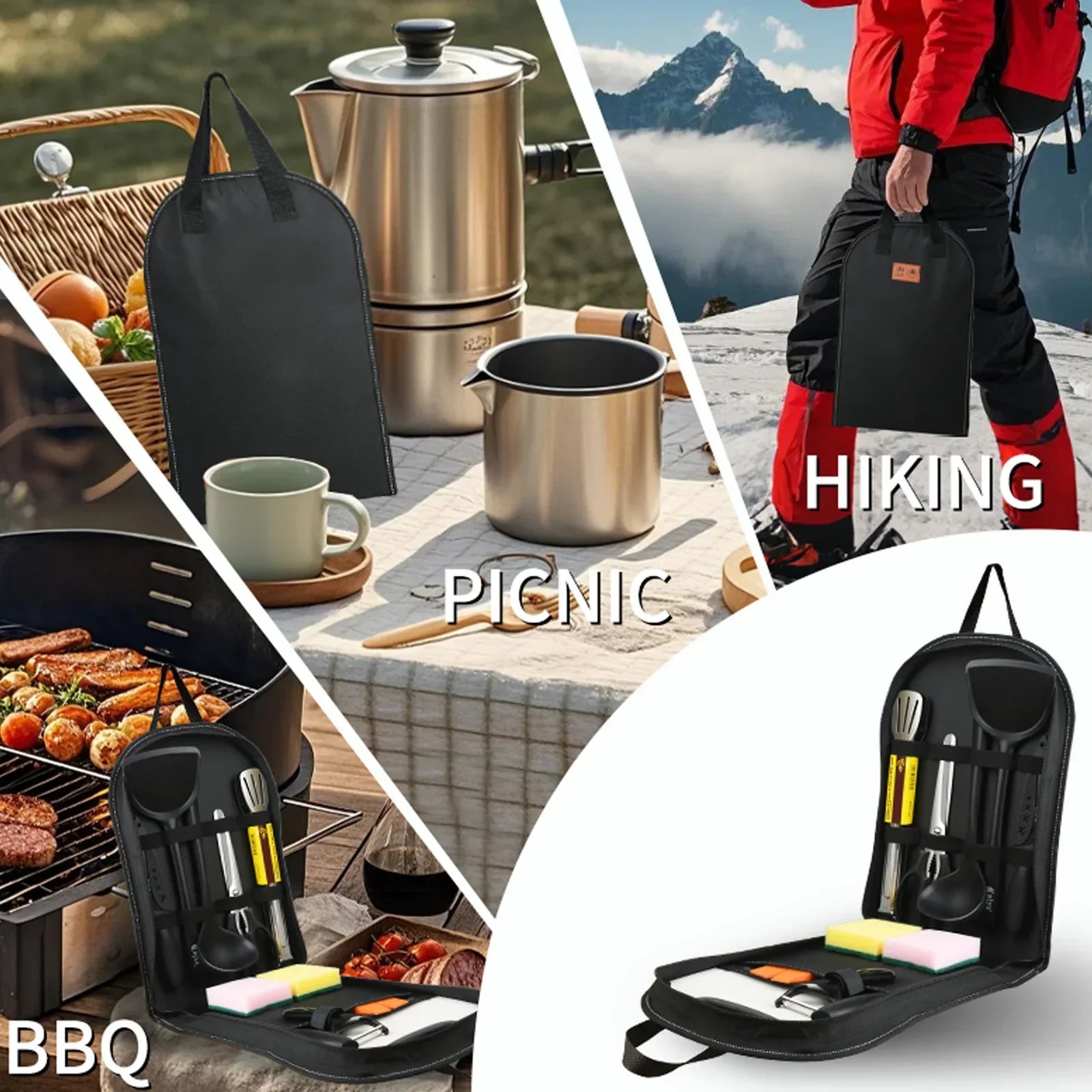 Professional barbecue Set Portable Travel Utensils Set of 10 Pieces Outdoor Kitchen Kitchenware for Backpack BBQ Camping Picnic