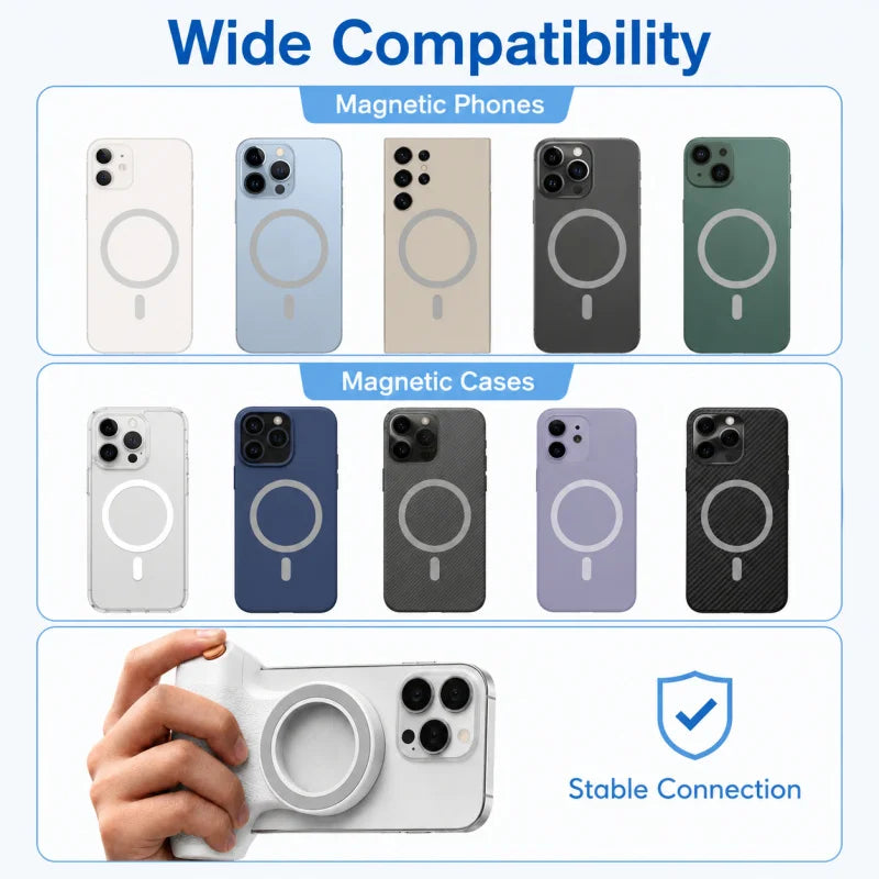 KM06 Magnetic Phone Camera Grip Stabilizer, Bluetooth Remote Shutter with Zoom Control, Anti-Shake Handheld Smartphone Photograp