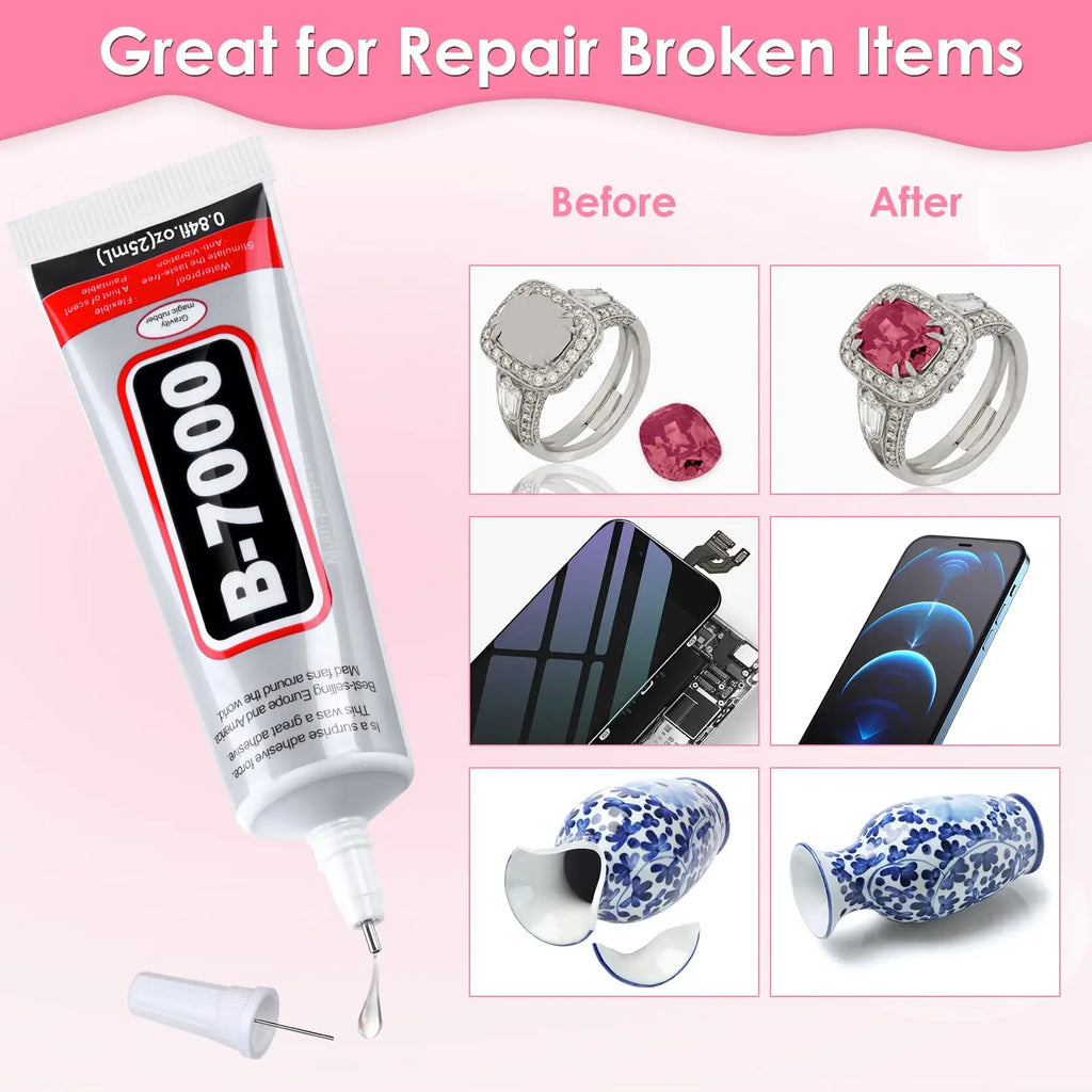 25-piece set of Mini B7000 Portable Mobile Phone Jewellery Adhesive (15g/0.5 fl. oz) – Clear and Waterproof