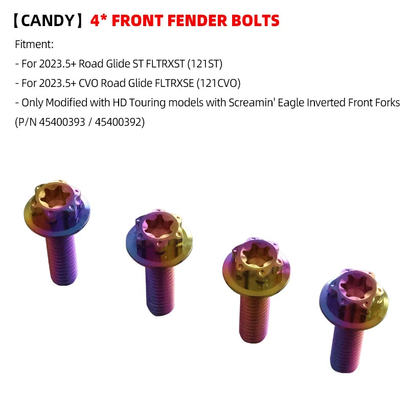 Road Faith Titanium Alloy Motorcycle Caliper Bolt Front Fender Bolts Anti-theft For HD 121CVO 121ST 24-up 117 Road/ Street Glide