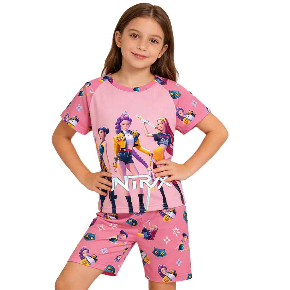 Children's Pajama Set, Short Sleeve, Girls' Clothing, 2-Piece Set, Children's Pajamas, Cute Boys' Pajamas, Ages 3-12