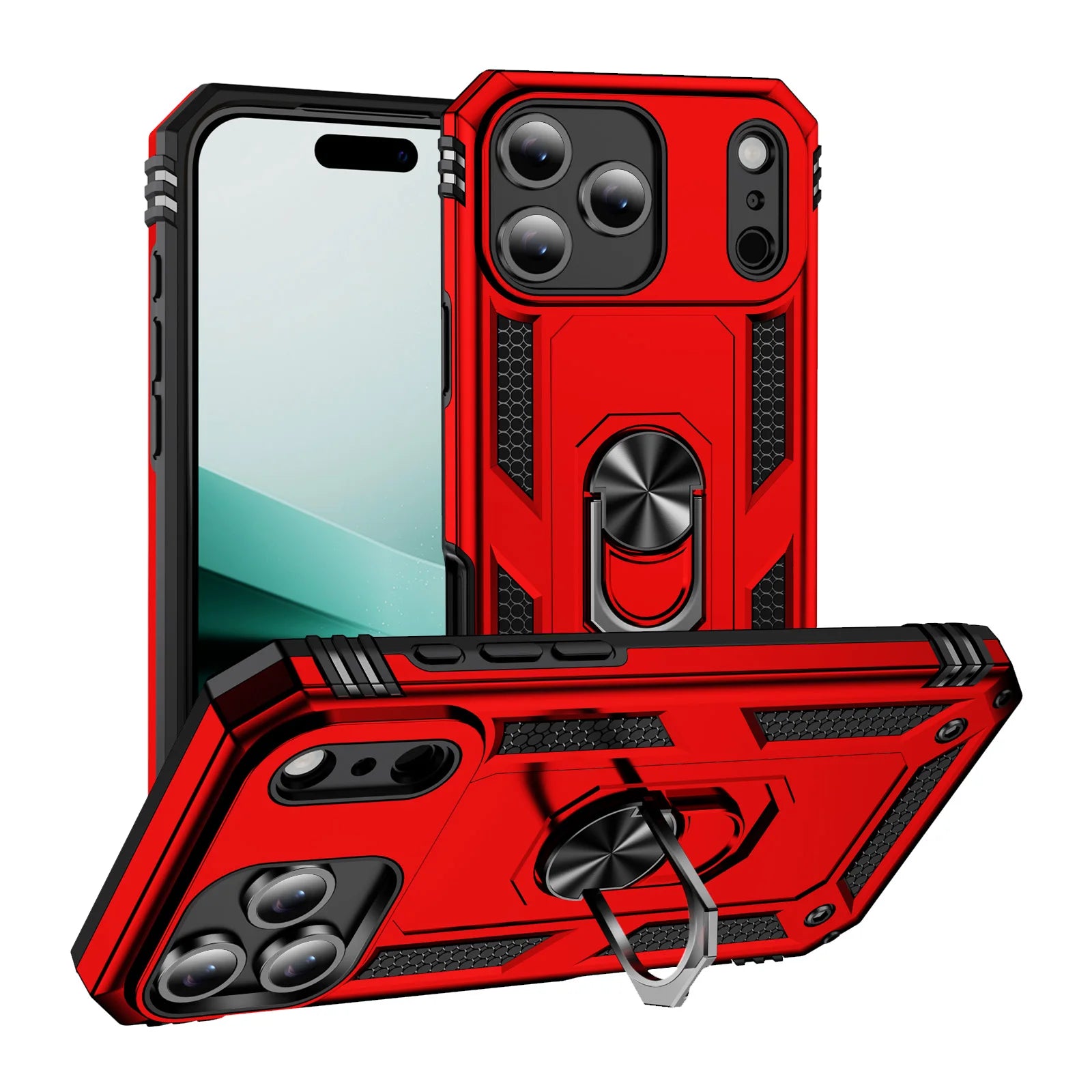 Shockproof Armor Phone Case For iPhone 17 16 15 14 13 12 11 Pro Max Plus Mini 16e 17e Air Metal Ring Holder Anti-drop Cover