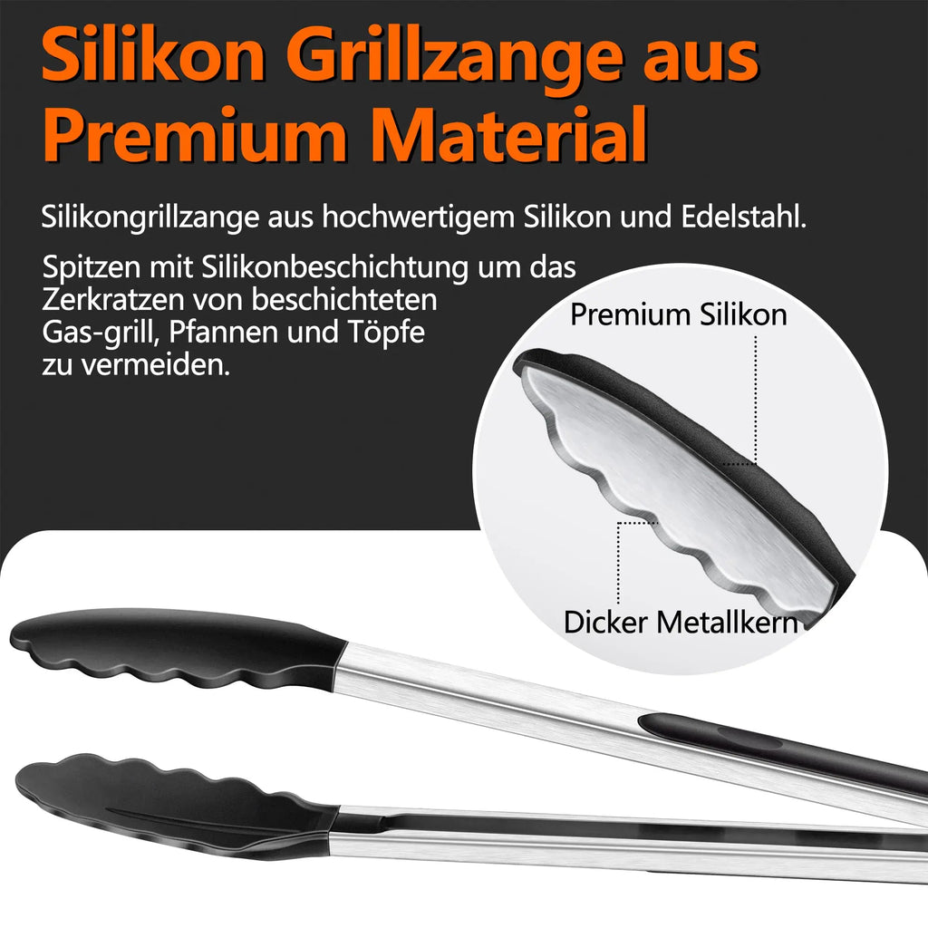 Silicone Food Tongs Heat Resistant Stainless Steel Kitchen Clip Non Slip for Home Kitchen Restaurant BBQ Outdoor Camping Steak