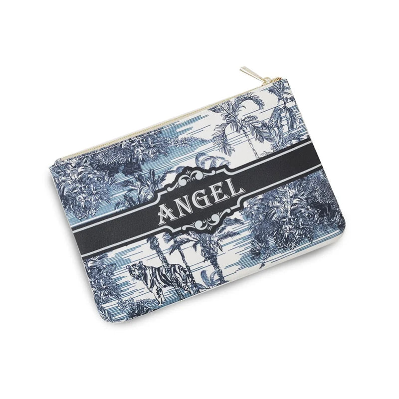 Graceful Customizable Name Women's Canvas Clutch Makeup Bag Purse Party Weekend Vacation Travel Cosmetic Bag Mobile Pouch Wallet