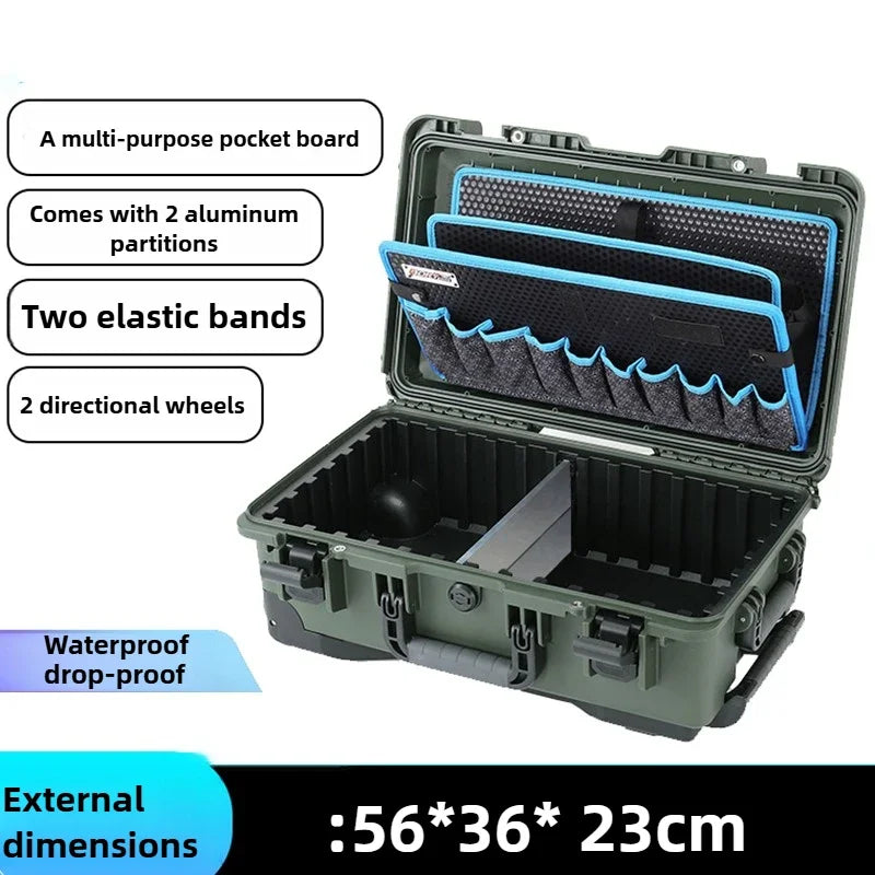 Waterproof Hard Case Large Tool Case Organizer Multi Layer Storage Hardware Toolbox on Wheels Electrician Tools Suitcase Box