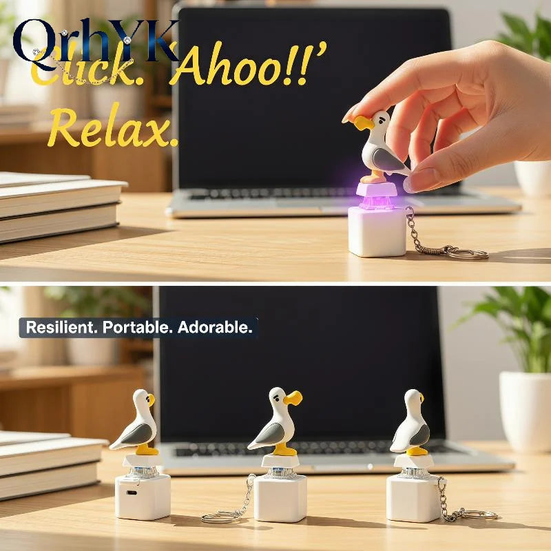 Fun Seagull Shaped Stress Relief Push Button Fidget Toy Keychain, Novelty Cute Desk Ornament for Office, Small Gift