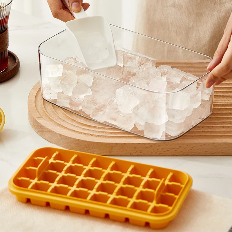 32/64 Grids Ice Cube Maker Ice Storage Box with Lid Pressing Ice Molds Silicone Ice Cube Tray One Button Release Ice Cube Mold