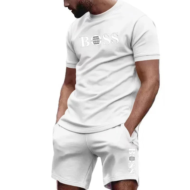 Latest hot selling Men's two-piece sportswear short sleeved T-shirt and pants set running and fitness sportswear summer discount