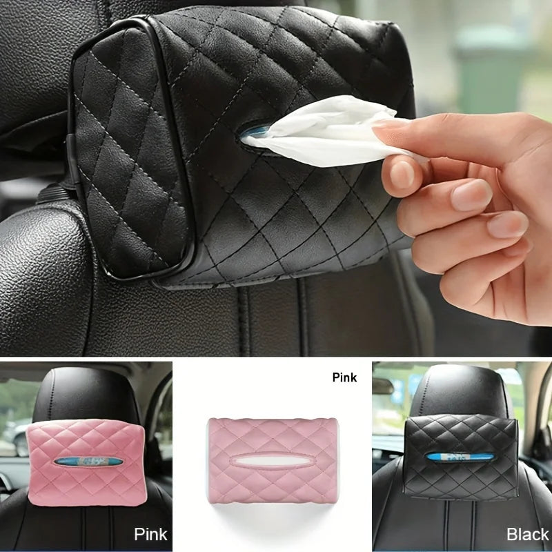 1pc Pink/black Automobile Universal Tissue Car Sun Visor Tissue Box Holder Auto Interior Storage Decoration For Universal Car
