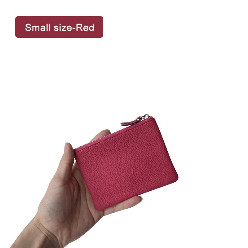 All Genuine Cow Leather Fashion Women Small Wallet For Ladies Zipper Card Purse Key Storage Bag High Quality Short Wallet Female