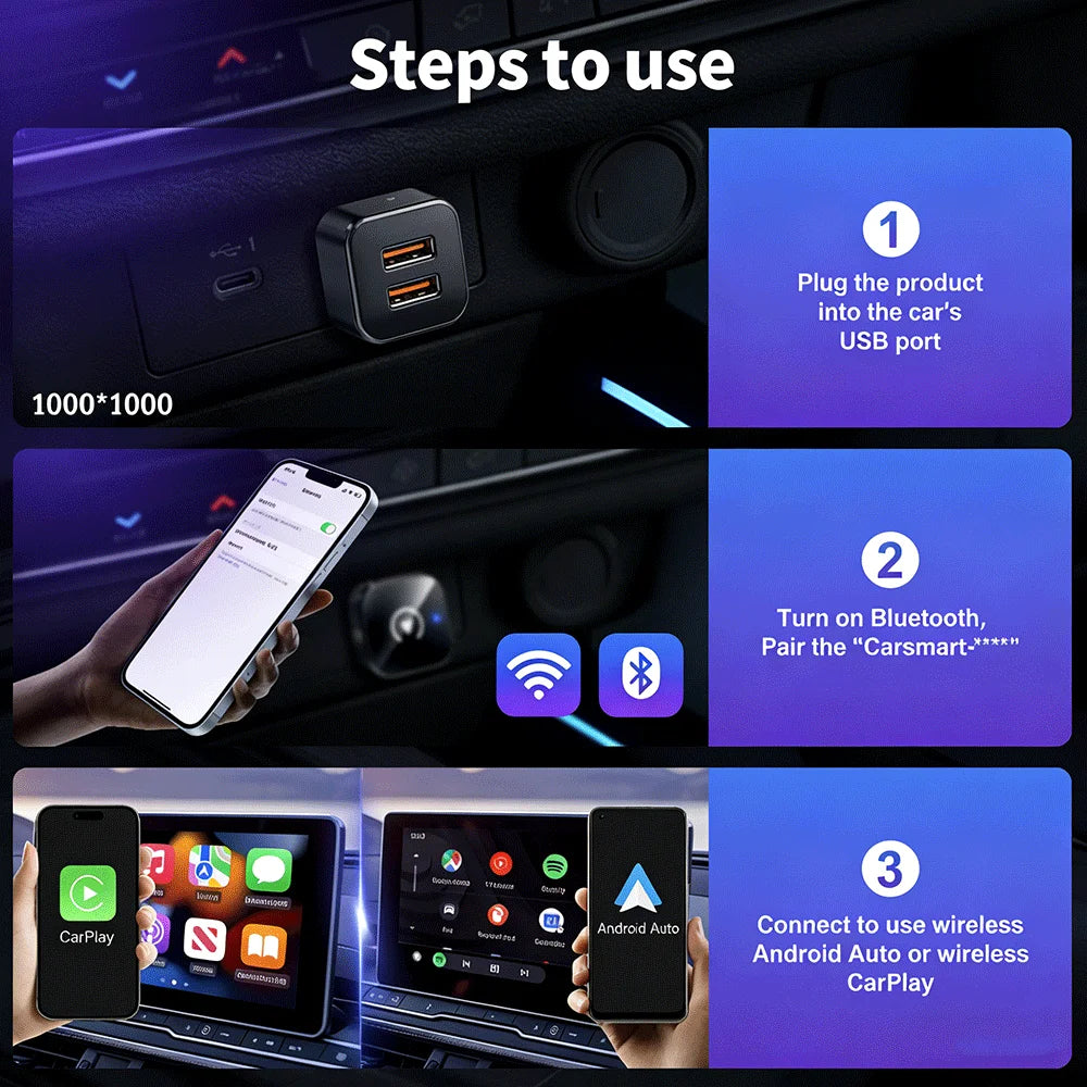 2026 Upgraded Wireless CarPlay Adapter - Fast Auto-Connect, Stable Connection, Mini Size Plug & Play Adapter for iPhone & Androi