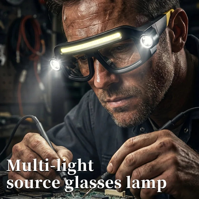 COB LED Glasses Headlamp USB Rechargeable 5 Modes Lightweight 90g Waterproof Head Light for Fishing Cycling Camping Repair Work