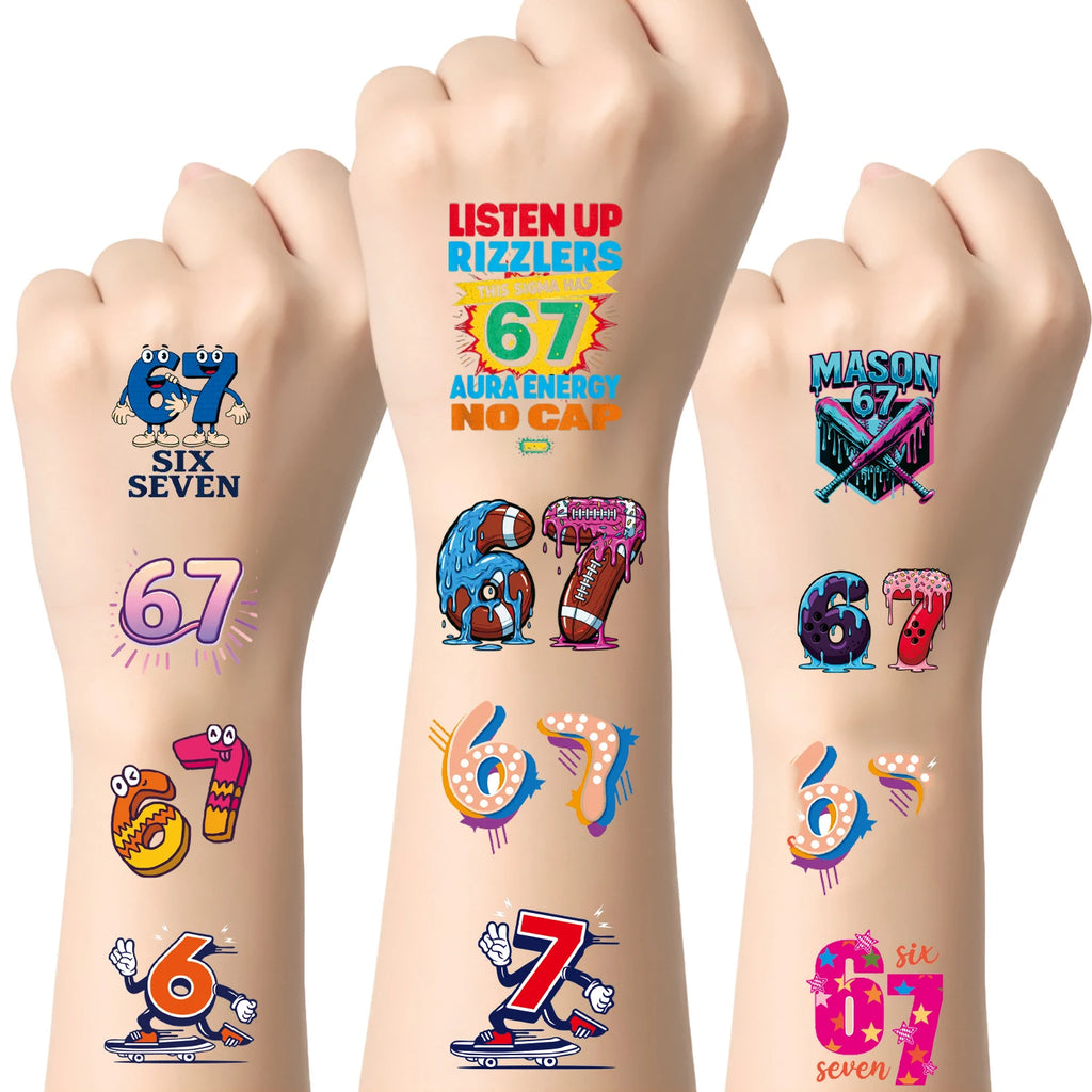 20pcs/set Funny Color 67 Six Seven Temporary Tattoo Stickers For Body Art Tattoo Party Gifts Stickers