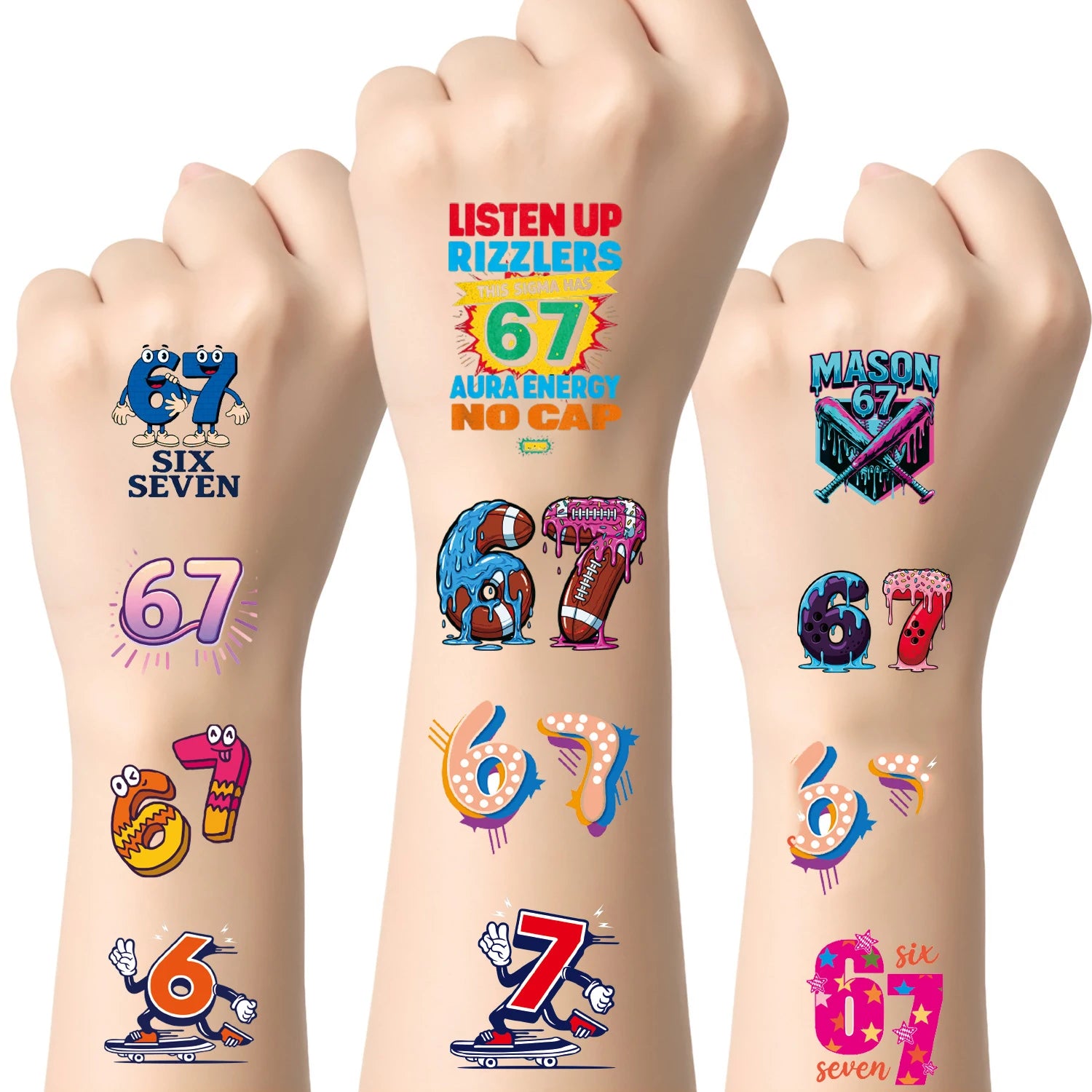 20pcs/set Funny Color 67 Six Seven Temporary Tattoo Stickers For Body Art Tattoo Party Gifts Stickers