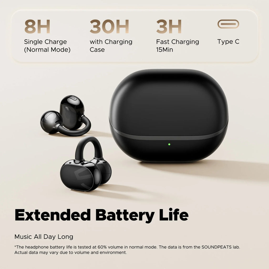 SoundPEATS POP Clip Wireless Earphones Bluetooth 5.4 Open Ear Wireless Earbuds IPX5,Gaming Mode Low Latency, Multipoint Pairing