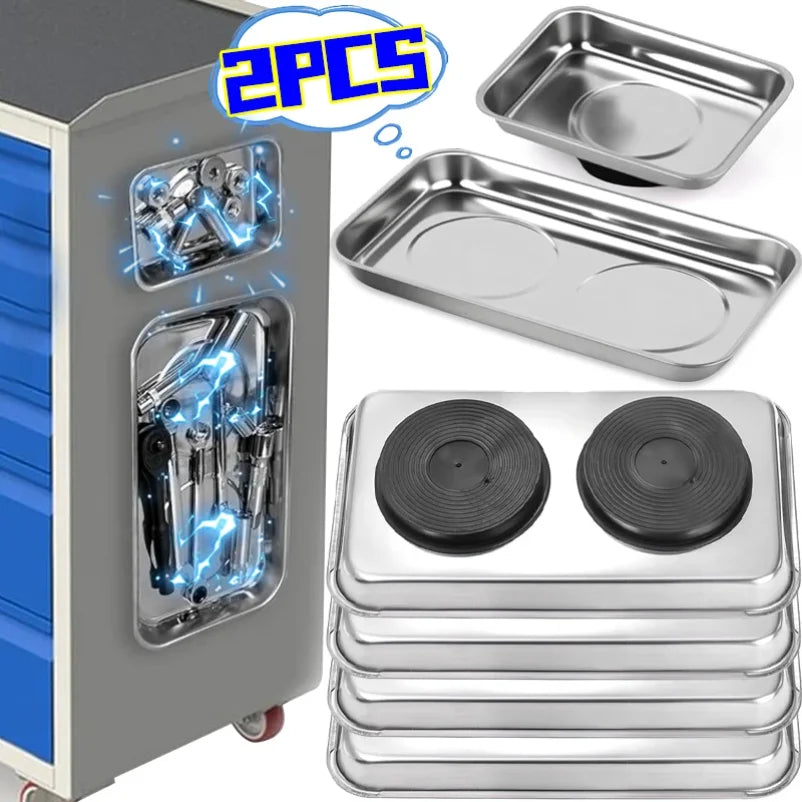 2/1Pcs Magnetic Tray Stainless Steel Magnetic Parts Round and Rectangular Trays Screw Wrench Organizing Hardware Accessories