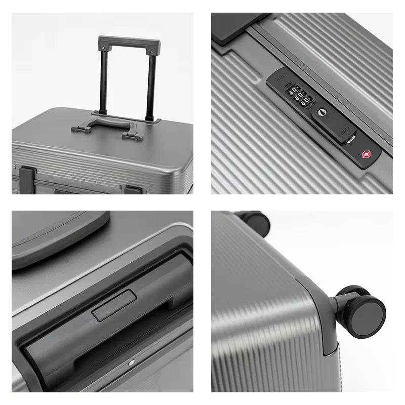 Bunnyfly 18" Aluminum Alloy Frame Spinner Suitcase Camera Trolley Pilot Luggage Bag with Wheels Photography Equipment Case