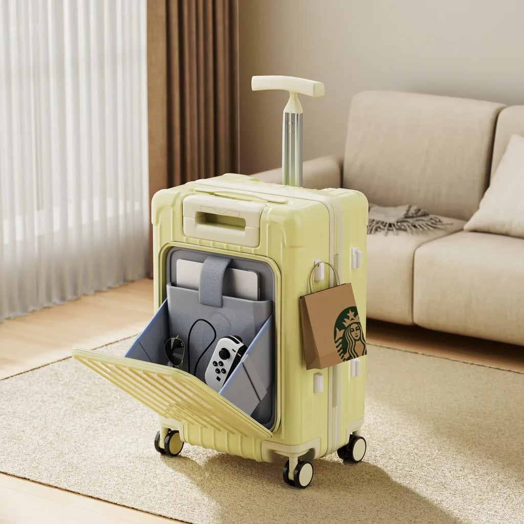 Bunnyfly Kids Front Opening Boarding Case with Spinner Wheels Laptop Trolley Carry on Luggage for Travel Easy to Handle Suitcase