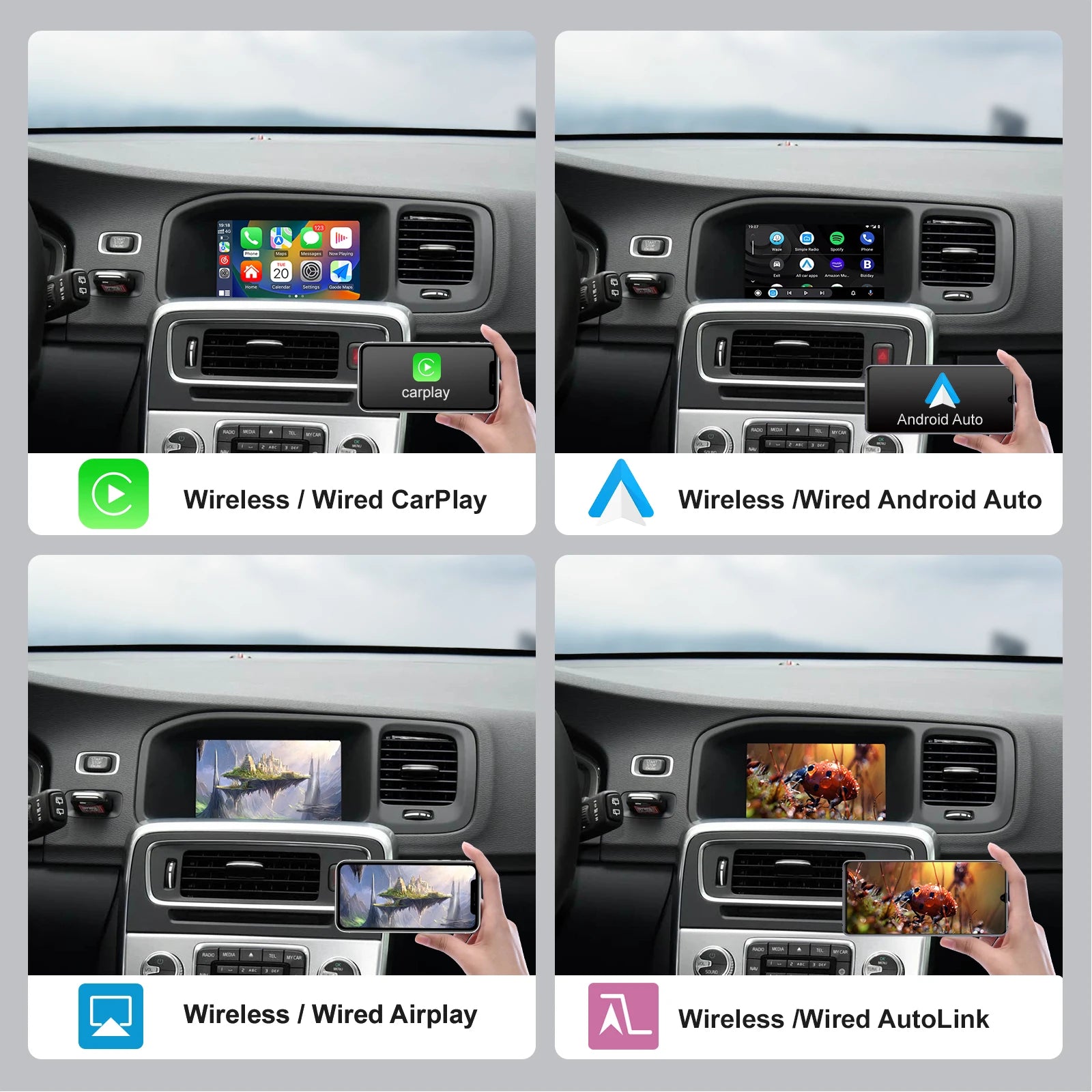 Wireless Carplay Android Auto Module For Volvo S60 XC60 V60 V40 2015-2018 Decoder Box Navigation Functions BT Support Revers