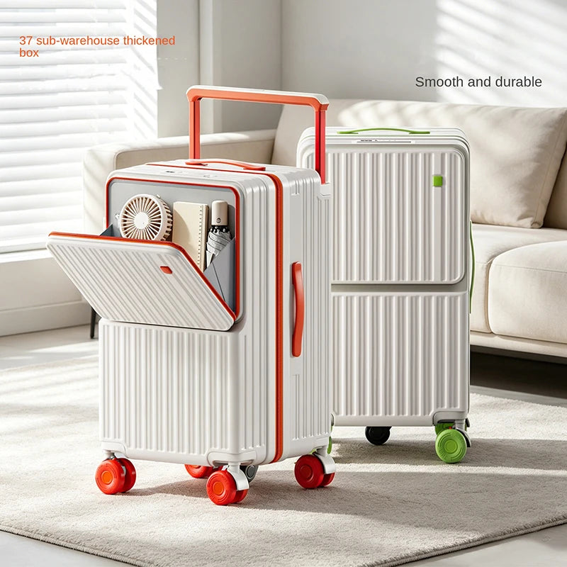 Business Color-Block Travel Suitcase with Front Opening 20-28 inch Wide Handle Luggage Explosion-Proof Zipper Trolley Case