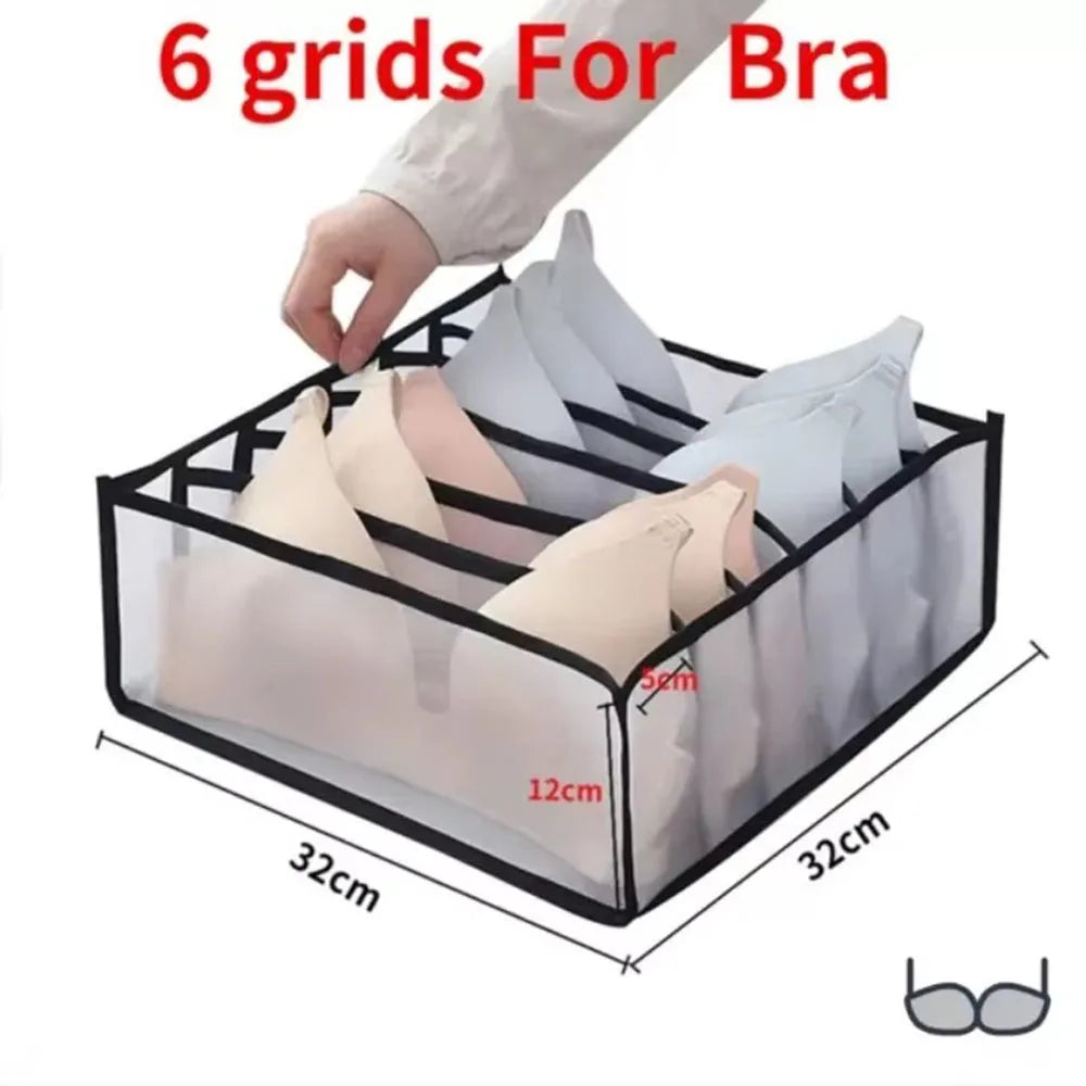 3-Pack Home Storage Boxes Foldable Plaid Underwear Combination Bags - Nylon Drawer Dividers for Socks Panties and Underwear