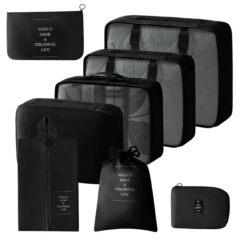 8Pcs Travel Organizer Set Portable Folding Suitcase Packing Cubes for Clothes Shoes Tidy Pouch Luggage Storage Bags