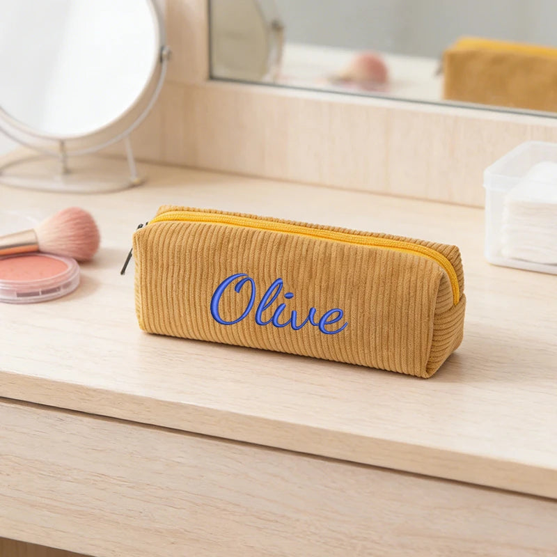Customised Embroidery/Standard Style 2 Options,High-quality corduroy pencil case, clutch bag, small and lightweight,!