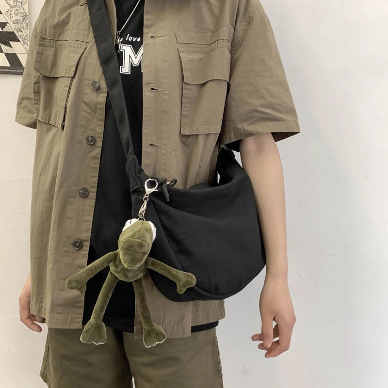 New【Canvas Crossbody Bag Large Capacity Hip-Hop Street Style For Both Men And Women】