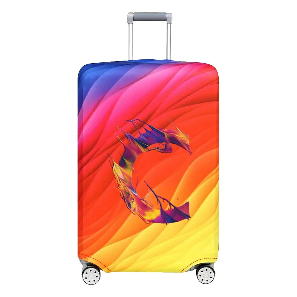 Luggage Cover Travel Suitcase Protective Cover Paint Letter Pattern Dust-Proof Stretch Fabric for 18-32 Inch Baggage Case