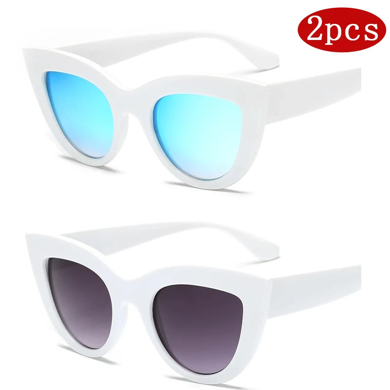 Hiking 2pcs Fashion Cat Eye Anti Light Glasses Woman Vintage Large Frame Gradient Design Glasses for Female UV400 Eyewear