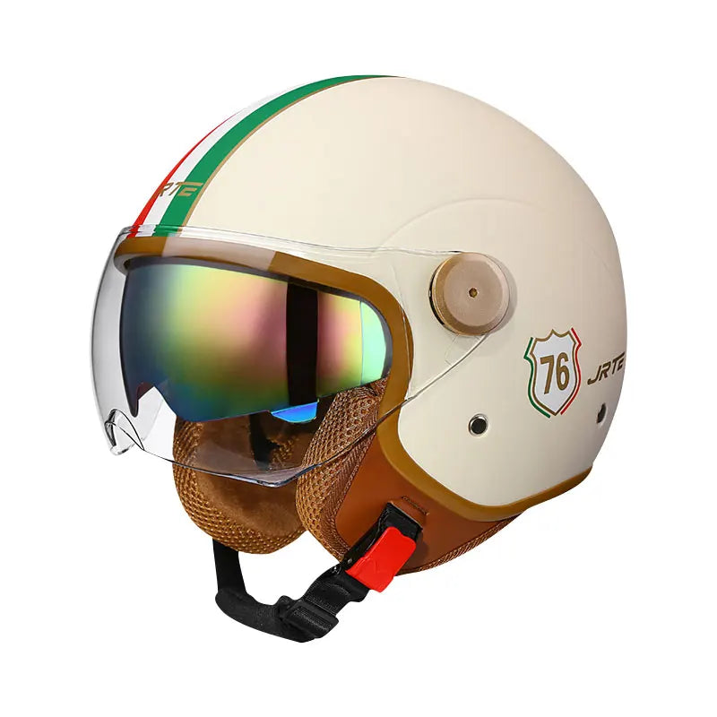 Fashion Grey Double Lens Open Face Motorcycle Helmets DOT ECE Approved Men Women Vintage Jet Helmet Retro 3/4 Open Half Helmet