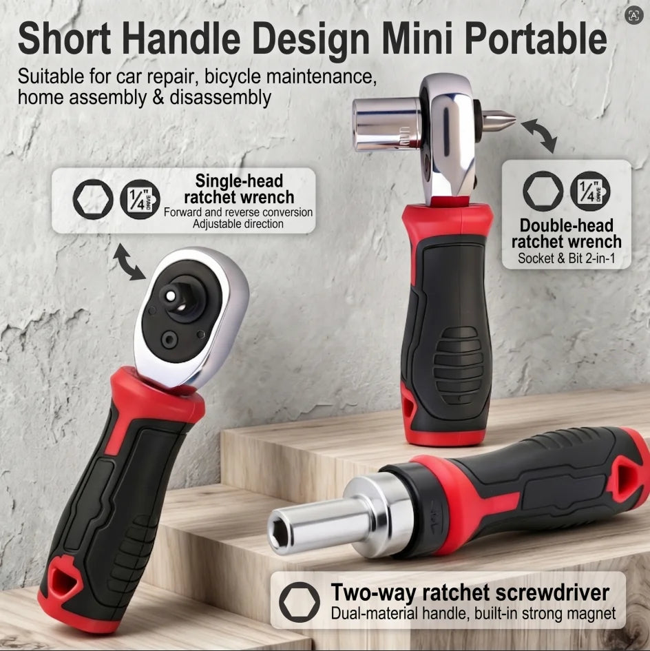 1/4" Mini Ratchet Wrench Set 72-Tooth Reversible Ratchet Socket Wrench Hex Bit Driver CR-V Hand Tools for Bicycle Car Repair DIY
