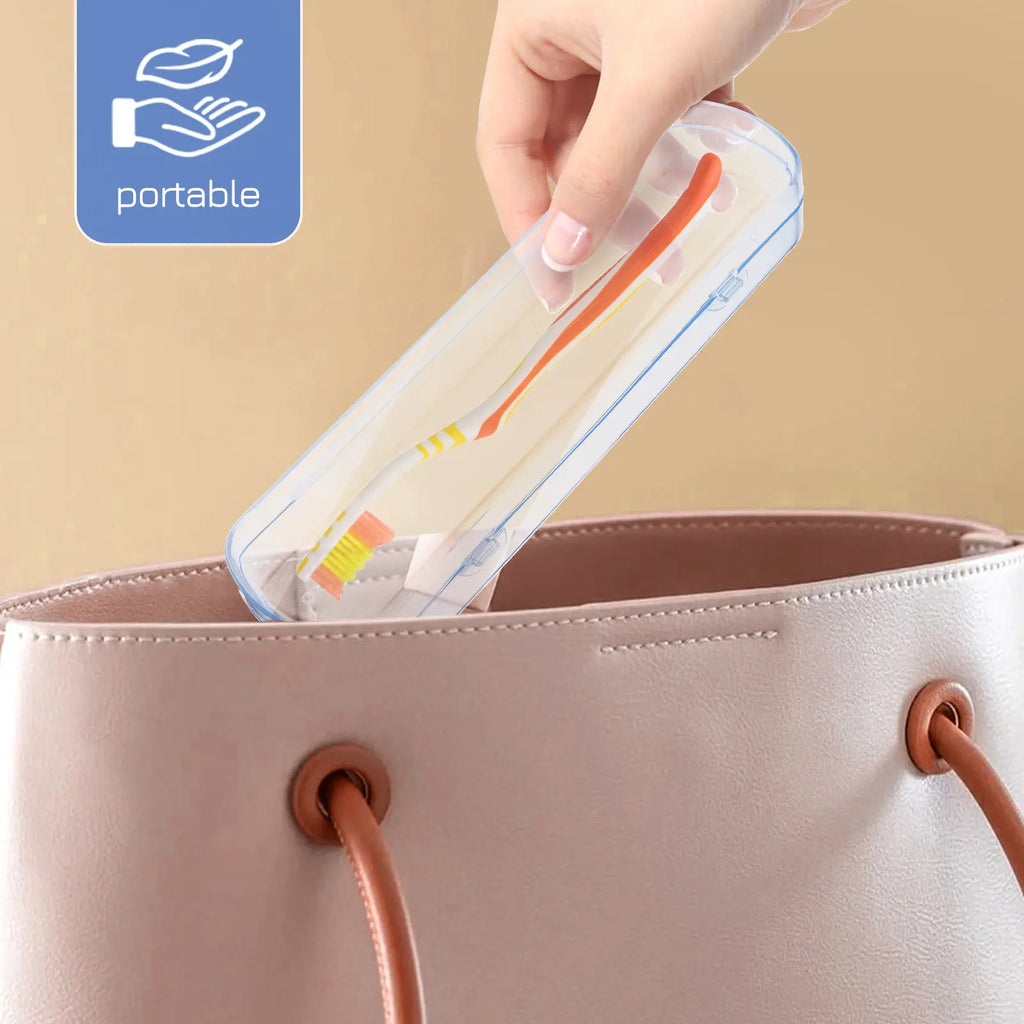Travel Toothbrush Case Holder Portable Rectangular Blue PP Material Antibacterial Toothpaste Storage Holder for Business Travel