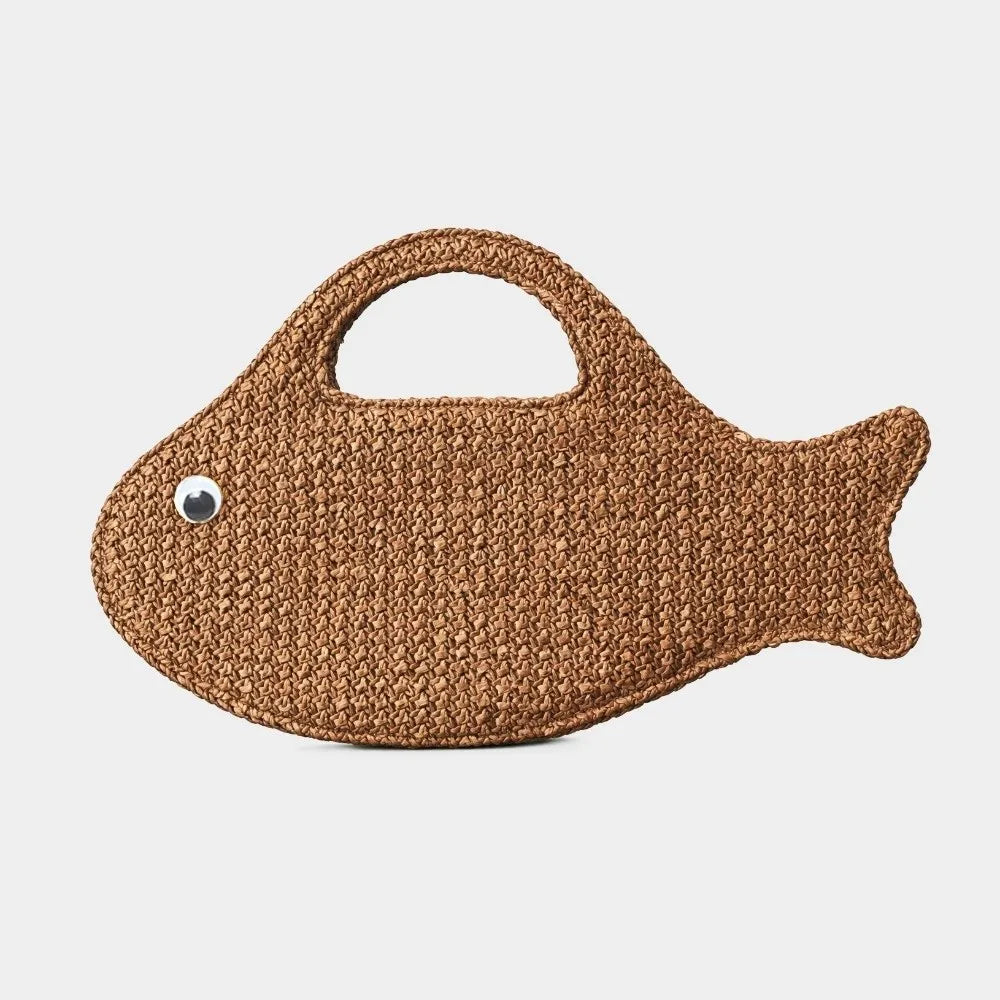 Funny Cute Large Capacity Woven Bag Knit Straw Fish Shaped Handbag Lightweight Eco-Friendly Shopping Bag Women