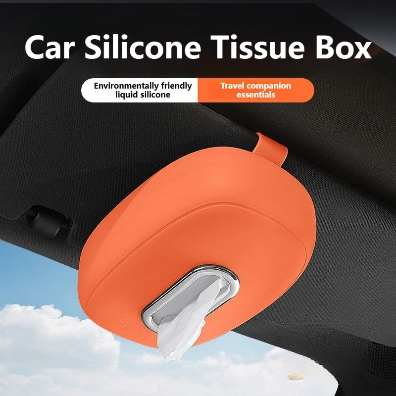 Car Silicone Tissue Box Soft Washable Car Center Console Armrest Napkin Holder Sun Visor Rear Seat Tissue Box with Fixing Strap