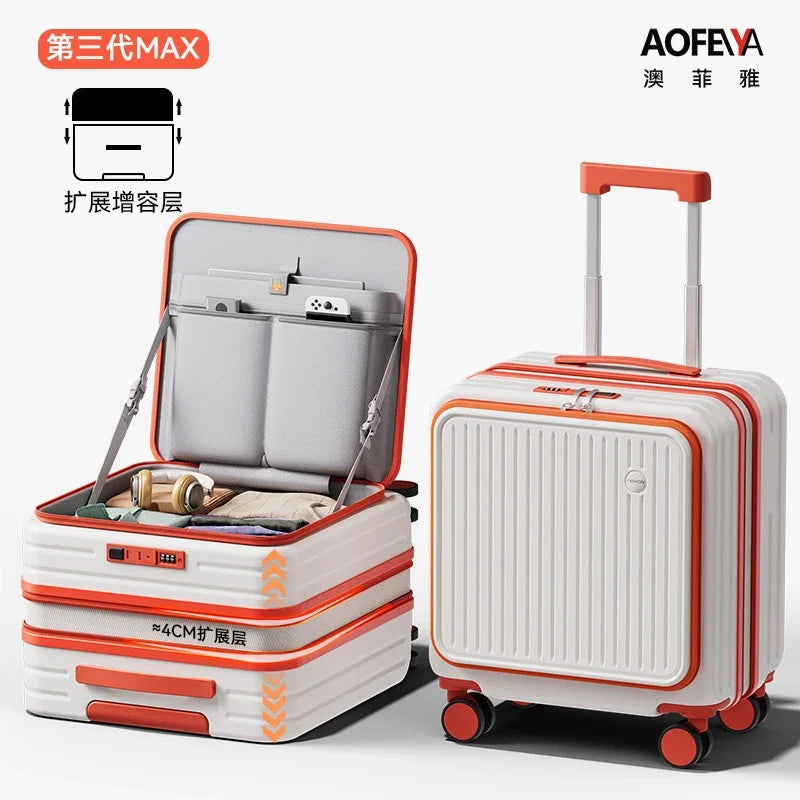 Front Opening Luggage 18 20 Inch Carry On Suitcase Lightweight Spinner Wheels Mini Travel Trolley Case with Laptop Compartment