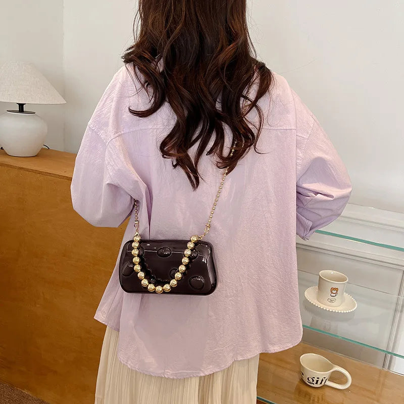 Personalized acrylic egg box bag 2026 new fashion glossy dinner bag women's beaded handbag