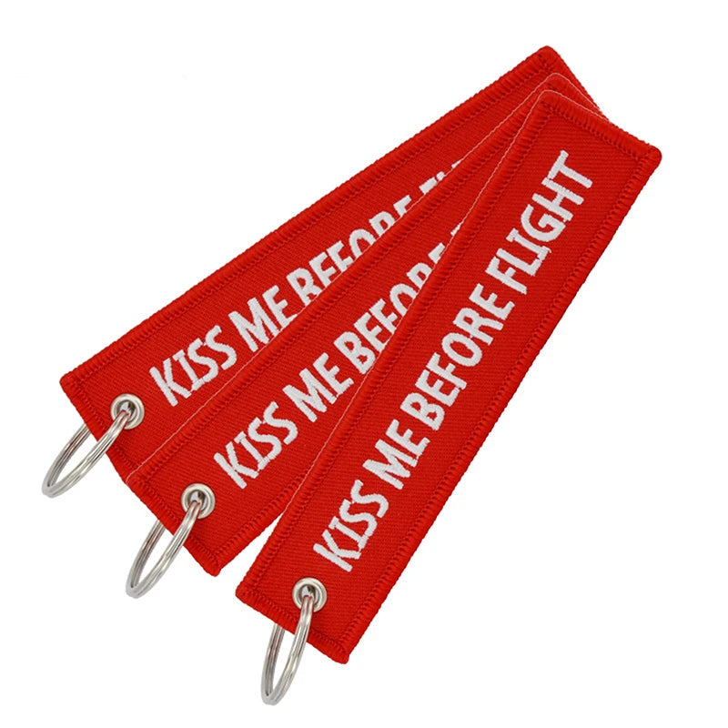 Kiss Me Before Flight Key Chain Label Embroidery Keychain with Metal Plane Key Chain for Aviation Gifts Car Keychains