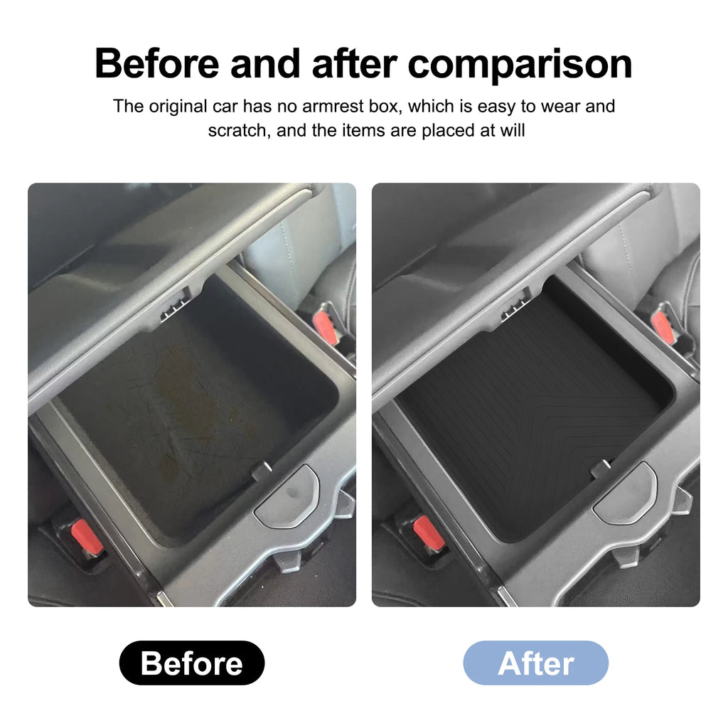 for RIVIAN R1T R1S Secone Row Armrest Storage Box Silicone Car Tray Organizing Tidying Auto Accessories  Black
