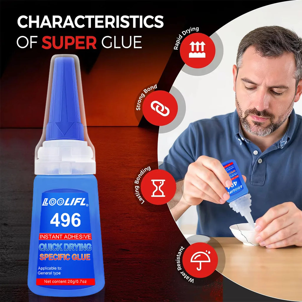LOOLIFL401 Multi-Purpose Super Glue Cyanoacrylate Adhesive 20g Instant Fast Adhesive Rubber Wood Glass Stronger All Bonding Glue