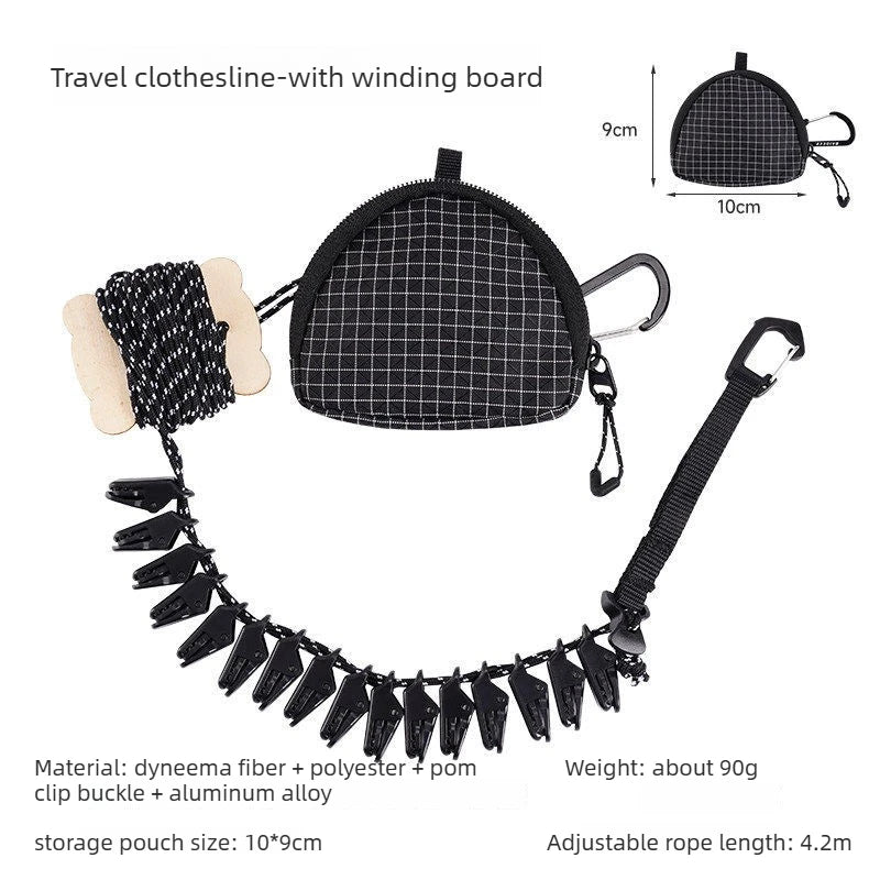 Portable Travel Clothesline with 16 Clips Retractable Windproof Drying Line for Outdoor Camping Hotel Laundry Compact Storage