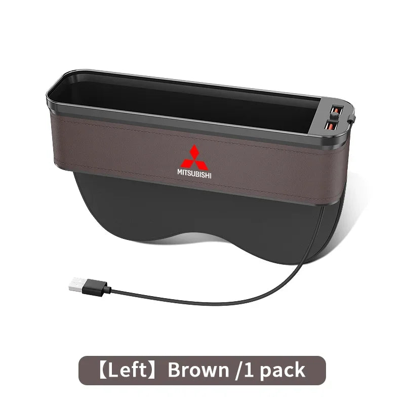 Car Seat Gap Organizer USB Charging Multifunction Storage Box For Mitsubishi Outlander Pajero Asx Lancer EX Evolution X Ralliart