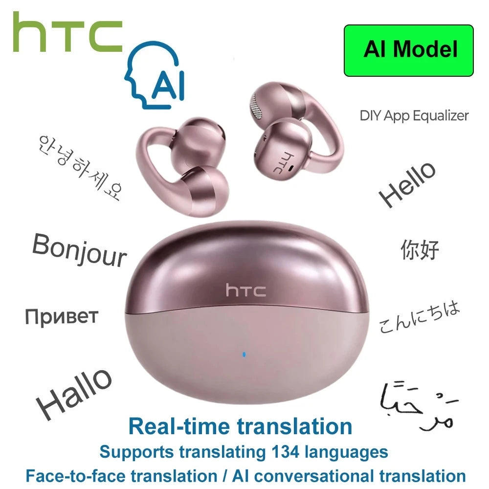 Wireless Earbud HTC NE56 Ear Clip Sport Earphone Bluetooth 360°Spatial Sound IPX5 Waterproof With HD Call 3D Audio Low Latency