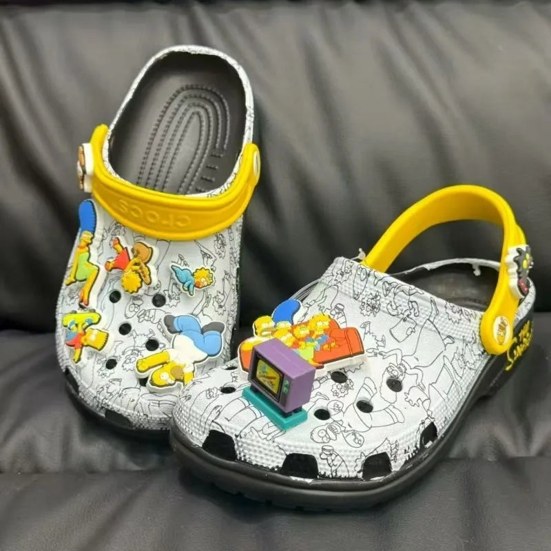 The Simpsons Homer Marge Lisa Flip-Flops Creative High-Style Cartoon Figure Shoes Floral Unisex Soft-Soled Non-Slip Beach Shoes