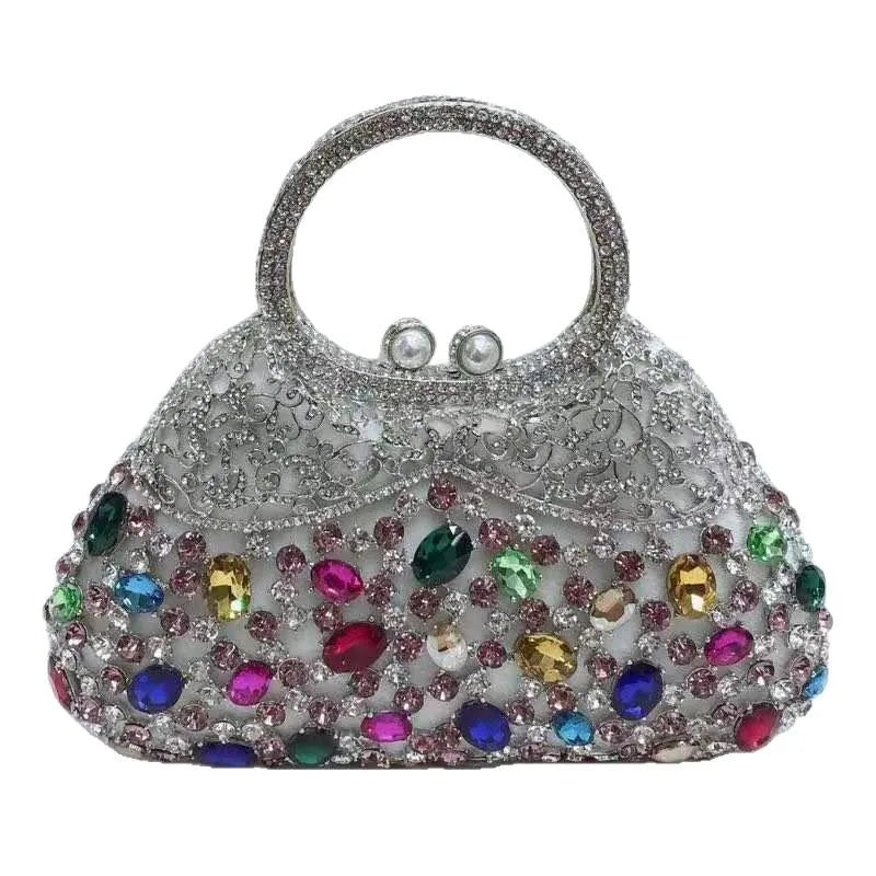 Stone Handbag Hollow Metal Diamond Dinner Bag Party Banquet Rhinestone Handbag Crystal-Embellished Party Clutch Rhinestone Purse