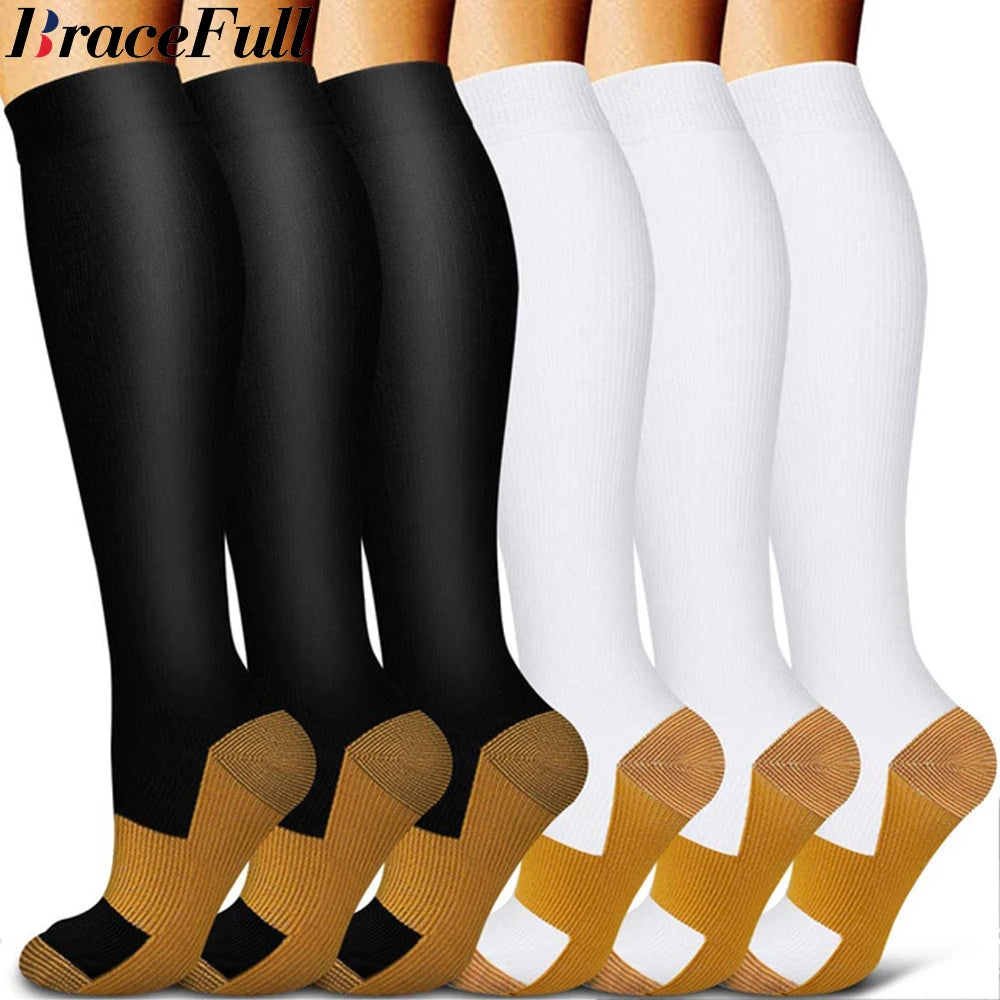 1Pair Unisex Copper Compression Socks Women Men Anti Fatigue Pain Relief Knee High Stockings 15-20 mmHg Graduated  for Running